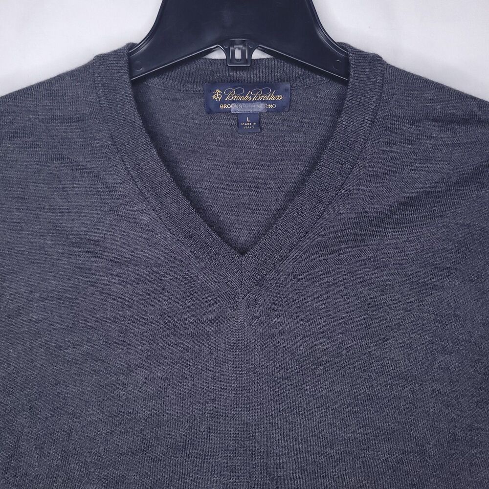Brooks Brothers Merino Wool Sweater Mens Large Gray V Neck